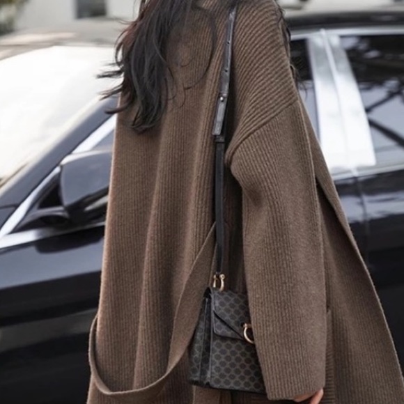 Chunky Over The Knee Rib Brown Cardigan Coat Pockets Belted Maxi Long Duster - Picture 2 of 13